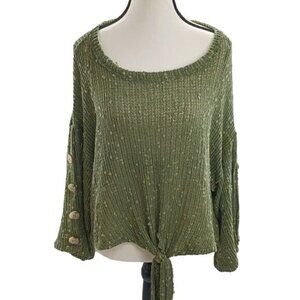 Altar'd State Sweater Green Tattered Bohemian Tie Front Bell Sleeve Size M